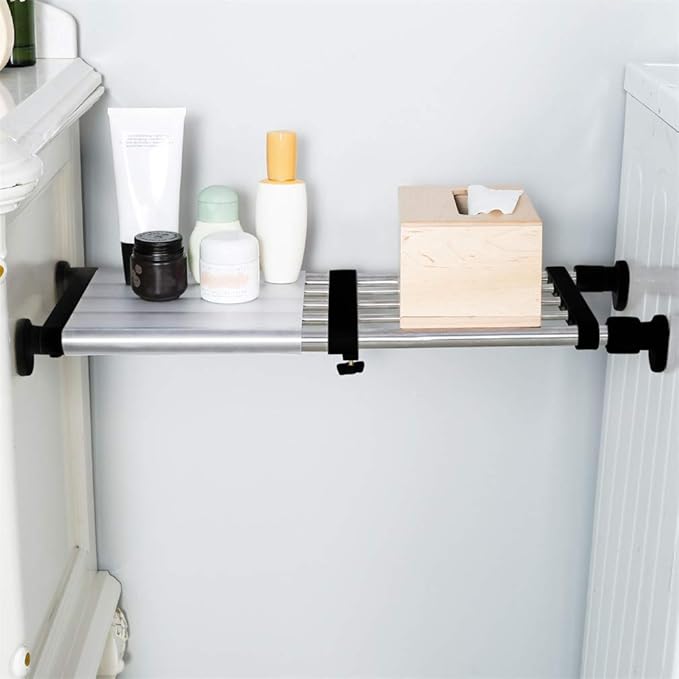 BAOYOUNI Expandable Closet Shelf Tension Rod Clothes Hanger Storage Rack Adjustable DIY Shelving Unit Cabinet Kitchen Bathroom Divider Separator Organizer, Black
