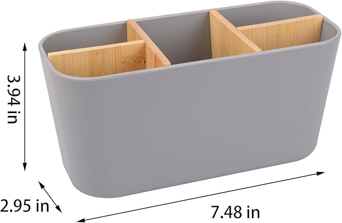 Toothbrush Holders for Bathrooms, Bamboo Tooth Brush Holder with 5 Slots Bathroom Vanity Organizer Countertop for Electric Toothbrushes, Toothpaste, Razors - Gray