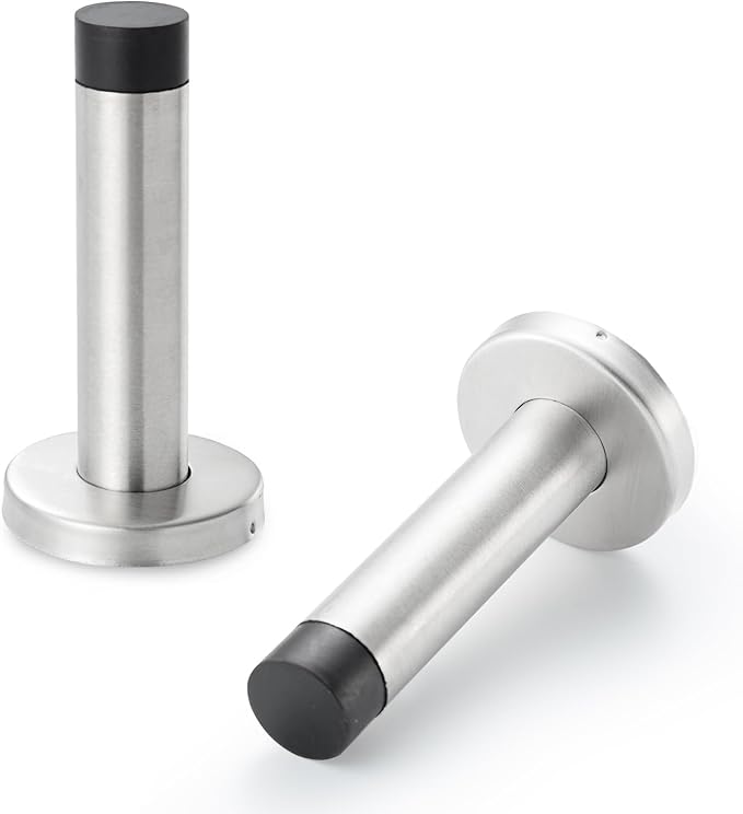 HOME MASTER HARDWARE 2 Pack Satin Nickel Door Stoppers – 3.5 Inch 304 Stainless Steel Door Stop Bumper, Door Holder Wall Protector with Sound Dampening