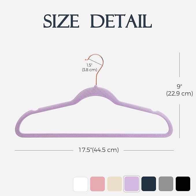HOUSE DAY Velvet Hangers 30 Pack, Premium Non-Slip Felt Hangers, Sturdy Lt-Purple Clothes Hanger Heavy Duty, Space Saving Durable Suit Coat Hanger, 360° Rotating Rose Gold Hook