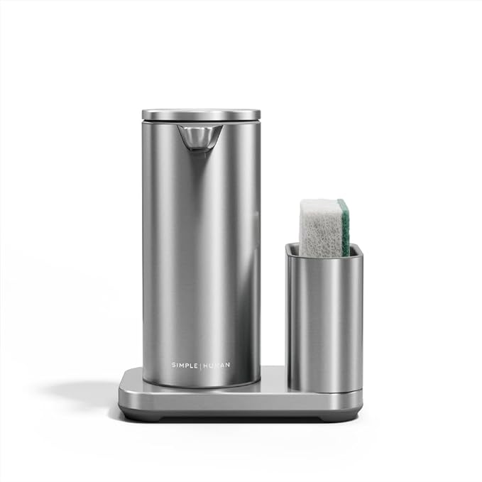 simplehuman Liquid Sensor Pump, 9 oz. with Caddy, Automatic Soap Dispenser for Kitchen and Bathroom, Touchless Motion Sensor, Variable Dispense, Rechargeable, High Grade Brushed Stainless Steel