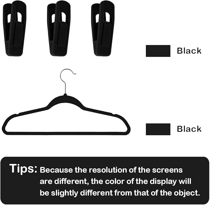 Trgowaul Velvet Hangers Clips, Pants Hangers Velvet Clips, Strong Finger Clips Perfect for Thin Velvet Hangers (40pc, Black)