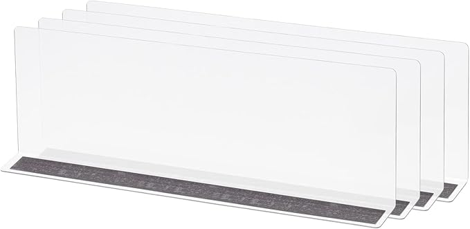 MECCANIXITY L Type Shelf Dividers, PVC Clear Closet Shelf Separator Organizer Clapboard for Cabinet Supermarket with Magnetic Strip 35 x 4 x 12cm Pack of 4