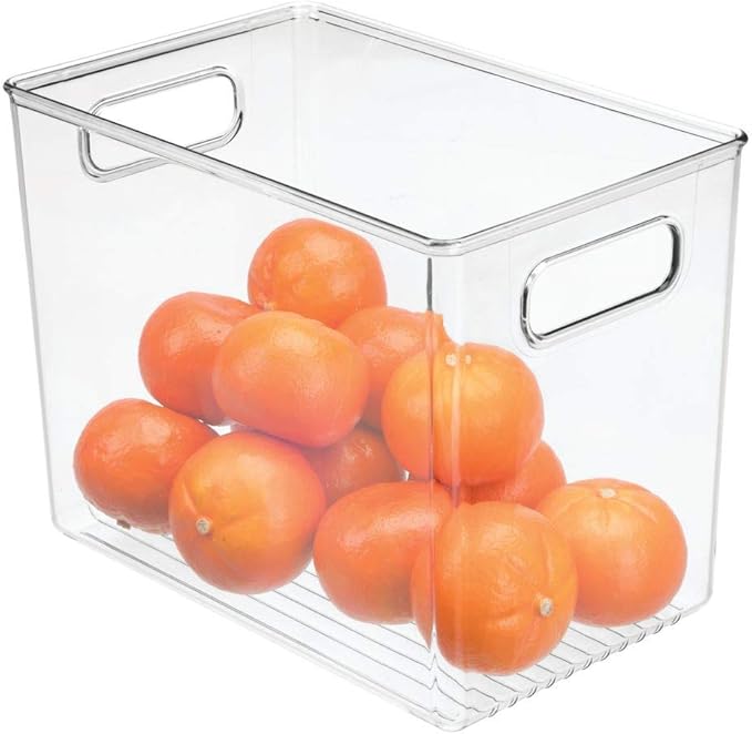 mDesign Plastic Modern Kitchen, Pantry Food Storage Container Bin w/ Handles - Cabinet, Fridge/Freezer, Countertop Organizer - Snacks/Drink/Appliances; Ligne Collection, Clear, 10x6.5x7.75 (Pack of 1)