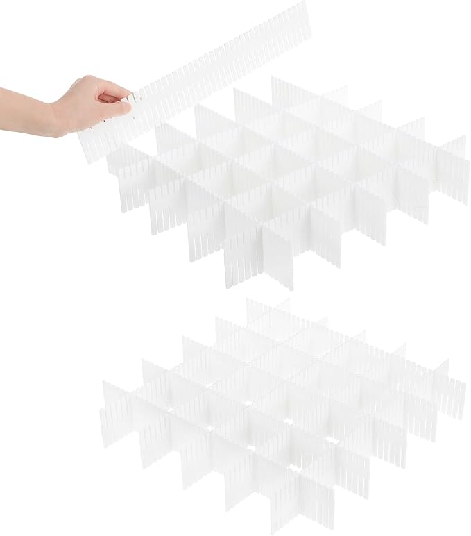 Qozary 42 Pack Adjustable Drawer Organizer Dividers for Socks, Underwear, Makeup, Kitchen, Dresser