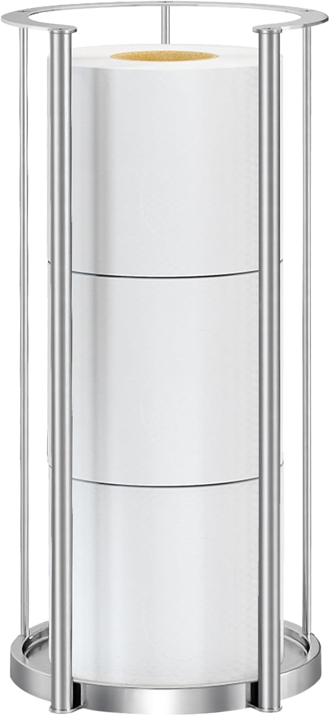Brushed Nickel Toilet Paper Stand Free Standing Heavy Base 3 Rolls Toilet Paper Roll Holder for Bathroom Storage