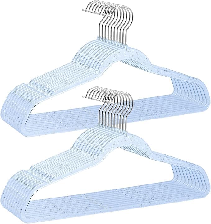 Blue Plastic Hangers for Clothes 40 Pcs, 16" Wide Clear Hangers for Men's Shirt, Teens Closet, Youth Suit, Hoodie, Adults Hanger with Swivel Silver Hook, Thin Clothing Rack for Dorm Room