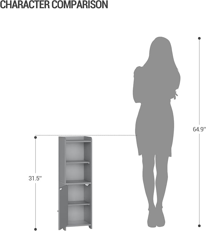 Bathroom Storage Cabinet, Corner Floor Cabinet with Doors and Adjustable Shelf, Narrow Toilet Paper Cabinets, Bathroom Organizer for Small Spaces, Gray BC39721X