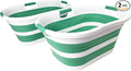 SAMMART 40L (10.5 gallon) Set of 2 Collapsible Plastic Laundry Hamper - Foldable Pop Up Storage Container/Organizer - Portable Washing Tub - Space Saving Basket (2, White/Winter Green)
