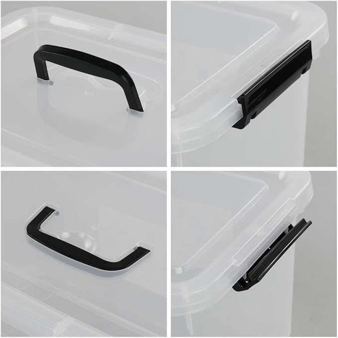 Begale 10.5 Quart Plastic Medium Storage Container, Clear Latch Bin with Handle and Lid, 4-Pack