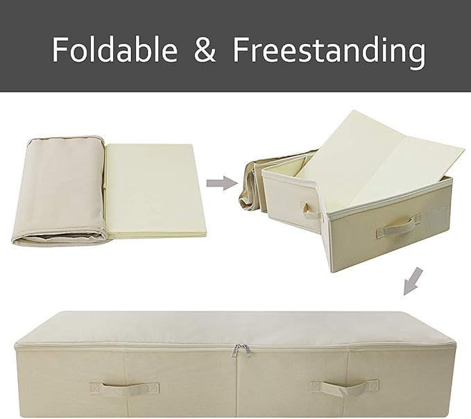 iwill CREATE PRO Pack of 2, 39.4"X16.9"X7" Ultra-Length Foldable & Washable Underbed Storage Organizer Containers for Clothing, Shoes, Bedding - Ideal for Bedroom, College Dorm (Beige)
