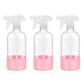 Glass Spray Bottles with Silicone Sleeve Protection, Empty 16 oz Refillable Containers, Reusable Spray Bottles with Adjustable Nozzle for Hair, Cleaning Solutions, 3 Pack Pink