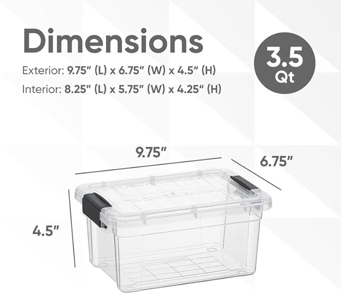 Superio Clear Storage Boxes with Lids, 3.5 Quart Plastic Container Bins for Organizing, Stackable Crates, BPA Free, Non Toxic, Odor Free, Organizers for Home, Office and Dorm, 3 Pack