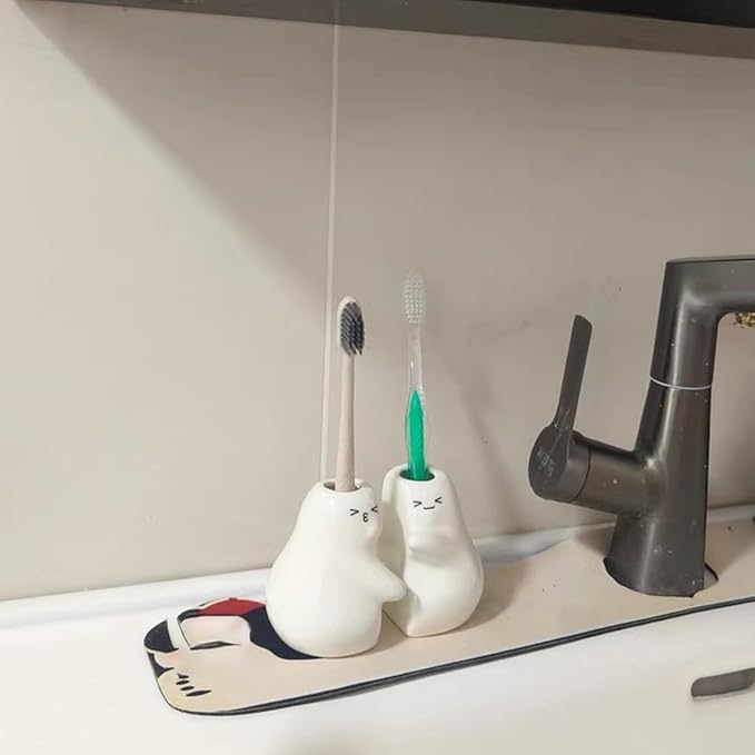 Ceramic Toothbrush Holder for Bathroom, Set of 2 Cute Tooth Brush Holders Pencil Holder for Bathroom Countertop Home Office Table Decor