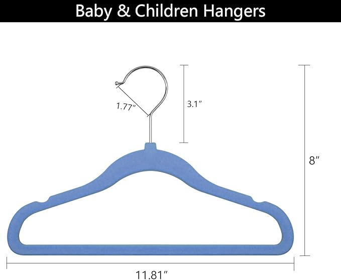 GoodtoU Velvet Baby Hangers for Clothes, Blue Velvet Hangers 50 Pack for Infant, Kids Hanger for Closet