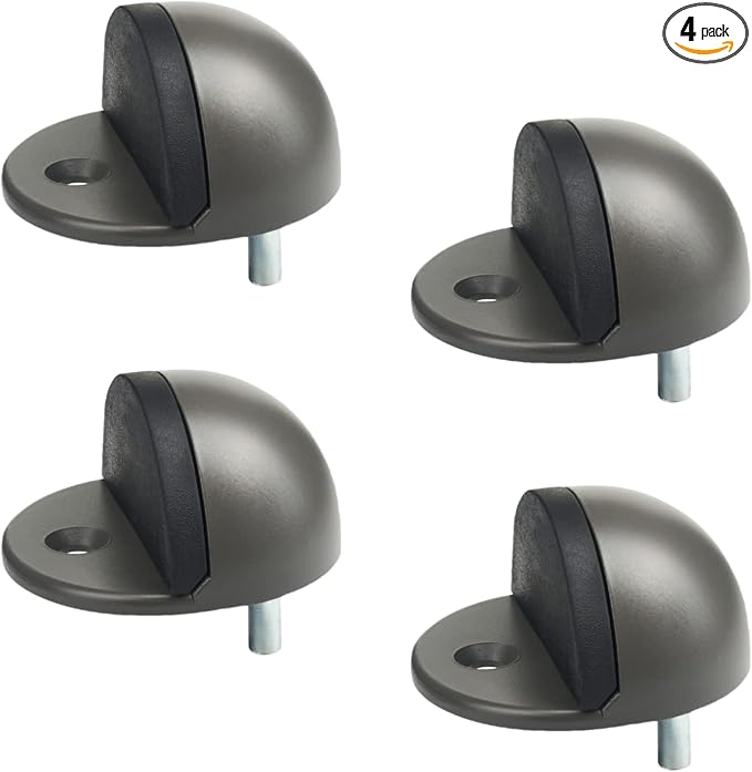 Floor Door Stopper Satin Nickel with Rubber pad, Semicircle Shaped Door Stopper, Stainless Steel for Protecting Wall (2inch x 4pack, Dark Grey)
