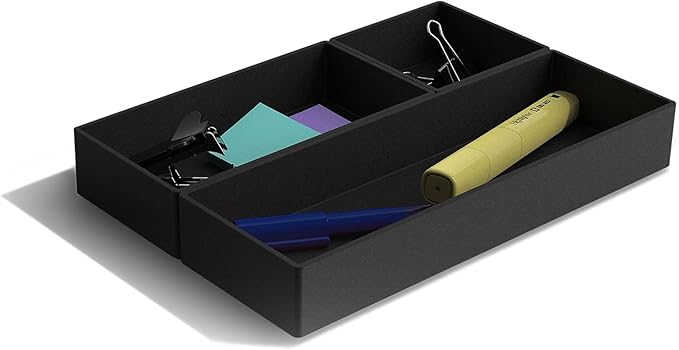 TRU RED Plastic Drawer Organizer Set, 3‑Piece, Black – Modular Desk & Drawer Storage for Office Supplies