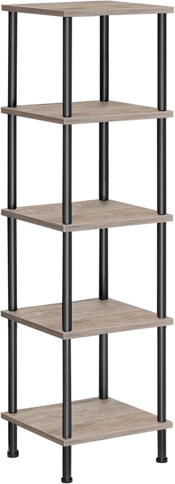 HOOBRO 5-Tier Corner Shelf Stand, Corner Square Rack Display Shelf, Tall Storage Rack Plant Stand, Bookcase for Small Spaces, Living Room, Home Office, Kitchen, Greige and Black BG50CJ01