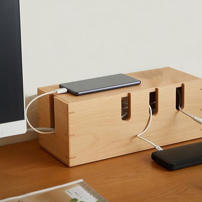 Extra Large Cable Management Box, Wood Cord Hider Box & Organizer for Power Strip, TV Wires & Set-Top Boxes and Electronic Accessories(light brown)