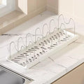 Expandable Pot Organizer with 7 Adjustable Dividers for Kitchen Cabinets, Baking Dishes, Bakeware, Pot Lids and Pantry Countertops (White)