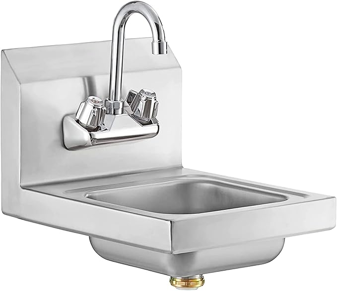 12" x 12" Stainless Steel Wall Mount Hand Sink with Gooseneck Faucet – NSF Certified | Compact Commercial Use