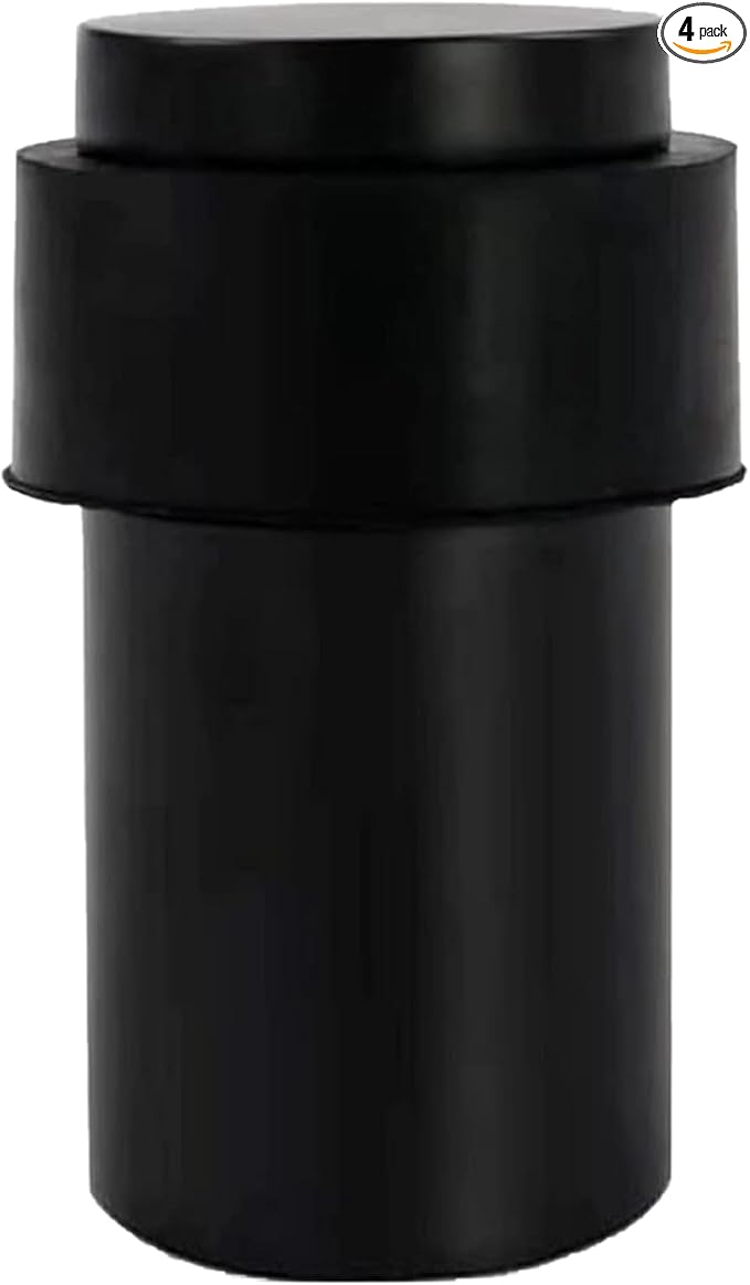 KHTUMEWARE 4 Pack 3 in Floor Door Stopper,Matte Black Door Stop,Wall Protector Commercial Door Bumper Wedge Decorative Cylindrical Install Door stoppers on The Floor