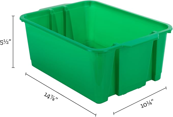 Really Good Stuff Stacking Bins, 14" x 10" x 5 .75" - 12 Pack, Green, Stackable Storage Plastic Bins for Classroom Organization, Home Storage, Office & Hospital Supplies