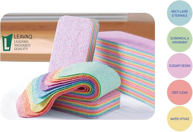 Peelable Microfiber Sponges 4 Pack – 12-Layer Tear Away PVA Cleaning Pads, Ultra Absorbent Non-Scratch Rainbow Sponge for Kitchen Dish, Countertop, Bathroom, Glass & Car Cleaning