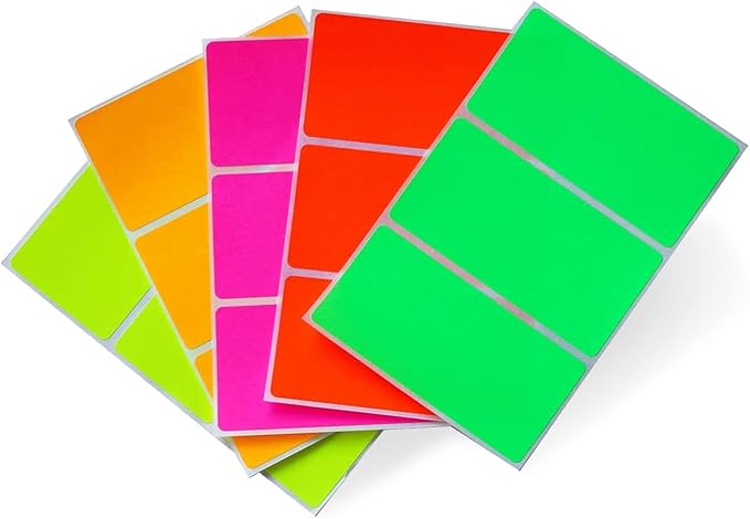 Royal Green Rectangular Name Tag Stickers- Color Coding Labels for Organizing, Moving, & Parties, 4" x 2" Stickers to Write On Name Tags for Events & Parties, 30-Pack (5 Assorted Neon Colors).