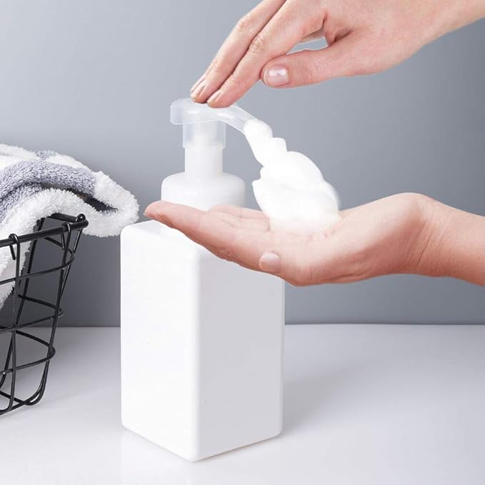 UUJOLY Foaming Soap Dispenser, 450ml (15oz) Refillable Pump Bottle Plastic for Liquid Soap, Shampoo, Body Wash (2 Pcs) (White)