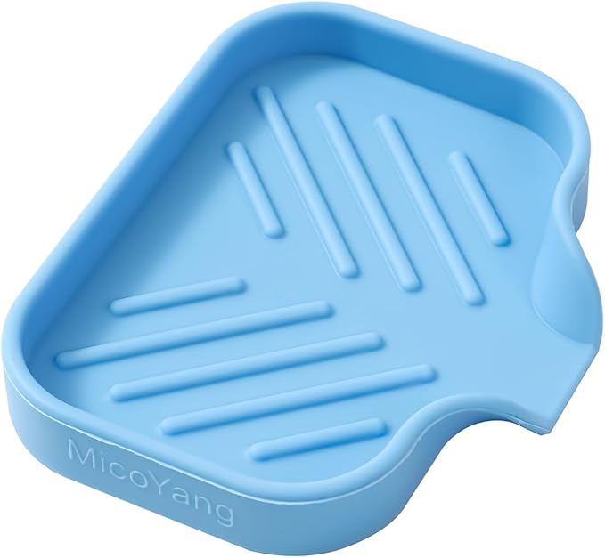 MicoYang Silicone Bathroom Soap Dishes with Drain Spout-Bathroom and Kitchen Sink Organizer,Sponge Holder,Dish Soap Tray,Perfect for Dispenser,Scrubber,Bottle on Sink or Counter-Light Blue 4.9"×3.2"