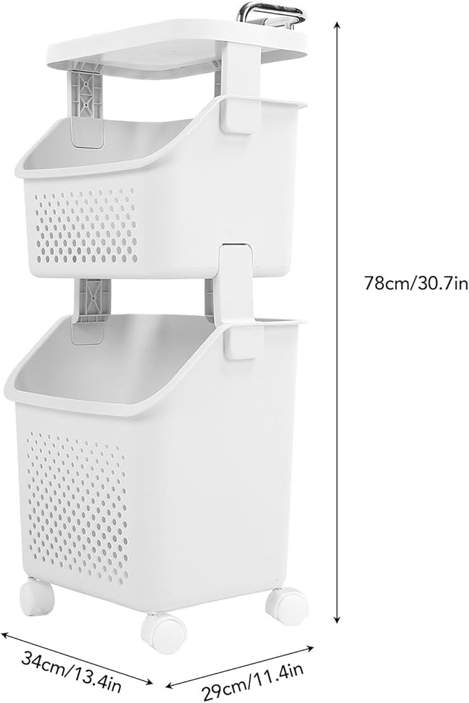 Bathroom Laundry Basket, Stackable Rolling Laundry Hamper, Clothes Storage Basket, 4 Wheels with Wheels, Storage Cart, Household Organizer for Home, Kitchen, Bathroom (2 Tier)