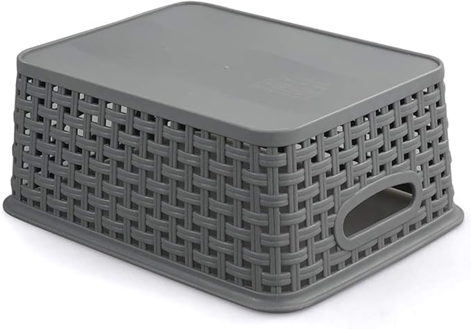 Teyyvn Plastic Storage Basket, 10.03" x 7.59" x 4.09", Pack of 6, Gray