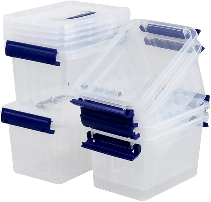 EudokkyNA 6-Pack 3 Liter Storage Box, Small Plastic Bin with Handle