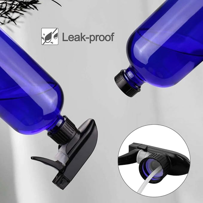 Glass Spray Bottles, 16oz Blue Glass Spray Bottles with Labels & Adjustable Nozzle, Reusable Containers for Cleaning, BBQ, Food, Plants, Alcohol, Essential Oils(3 Pack)
