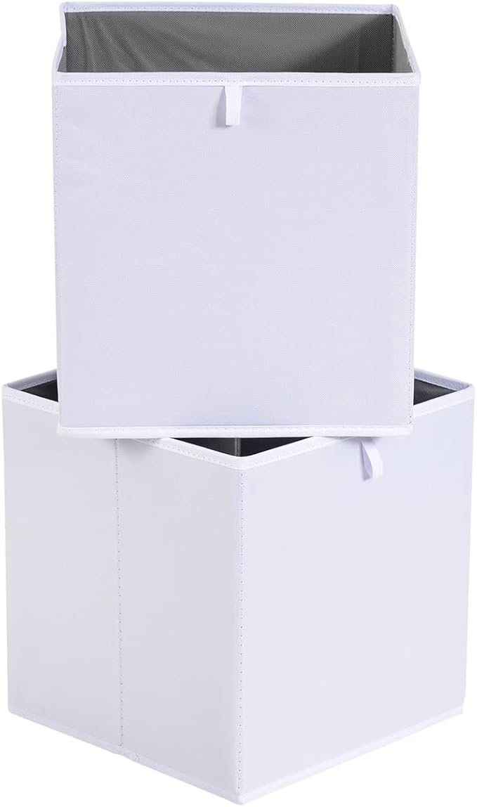 Amazon Basics Collapsible Cube Storage Organizer Bins, Closet Organizer Baskets for Shelves, Space-Saving, White, 13" x 15" x 13", 6-Pack