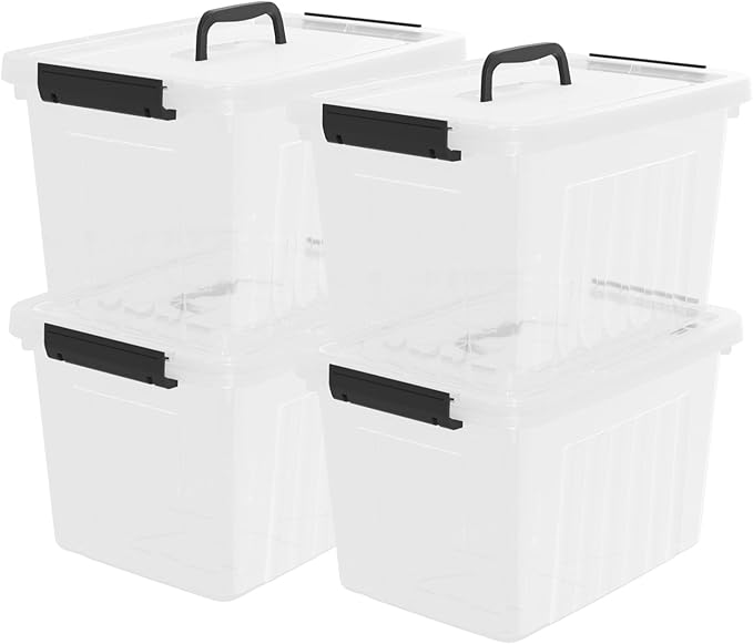 EudokkyNA 4-Pack Latching Box with Handle, 20L Clear Plastic Storage Bins with Lid