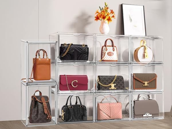 EDS FAM 10 Pack Clear Thicken Sturdy Shoe Storage Organizer with Magnetic Door Stackable Boxes for Closet Folding Space-Saving Shoe Rack for Sneaker Boot Plastic Cabinet