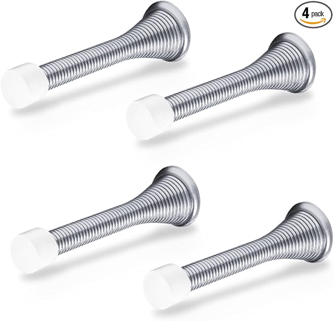 Door Stoppers for Wall – Spring Door Stopper with Rubber Tip – 3-1/4" – Pack of 4 – Doorstop – Ideal for Home, Offices, Schools
