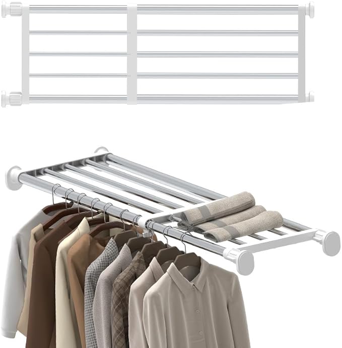 Hershii Tension Shelf Expandable Rod Closet System Heavy Duty Clothes Hanger Adjustable DIY Storage Organizer Freestanding Partitions Shoe Rack