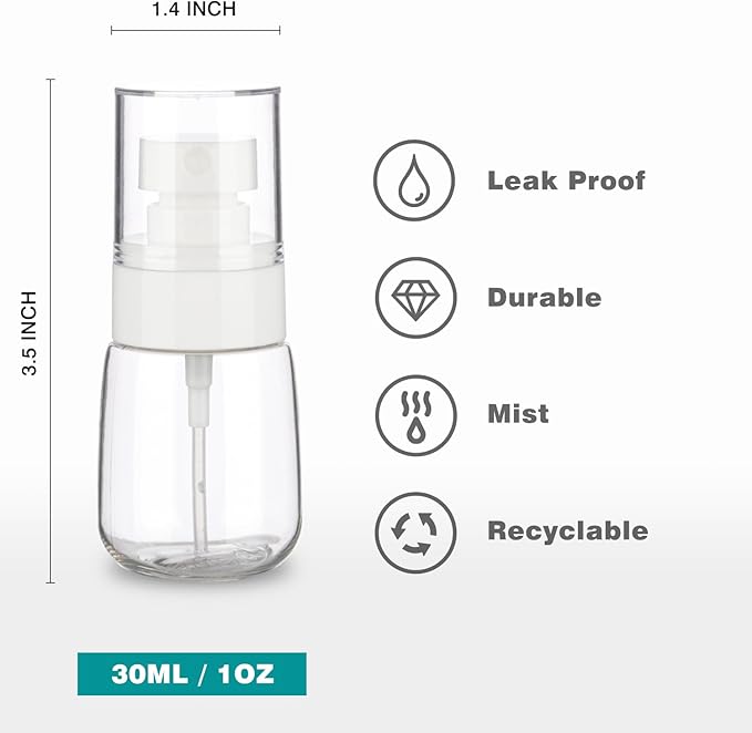 3pack Small Spray Bottle, 1oz Mini Spray Bottles, Clear Empty Travel Spray Bottle, Fine Mist Plastic Spray Bottles