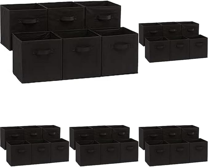 Amazon Basics Collapsible Fabric Storage Cubes Organizer with Handles,Sturdy,Black,10.5-x-10.5-x-11-inch,6 Count (Pack of 5)
