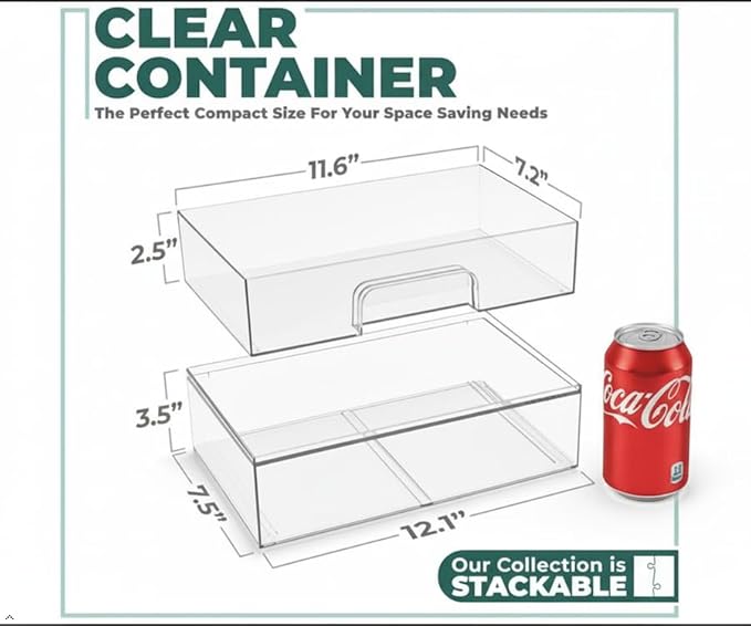Sorbus Acrylic Storage Containers - 4 Pack, Stackable Storage Bins Set for Bathroom Organization - Clear Acrylic Drawer Organizers - Makeup Case Pull-Out Drawers (12.1’’ Wide)