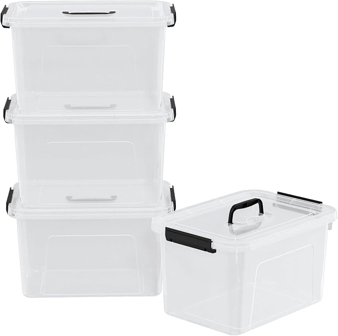 Haodehen 18 Quart Plastic Storage Bins with Lid, 4 Packs Clear Latching Storage Box
