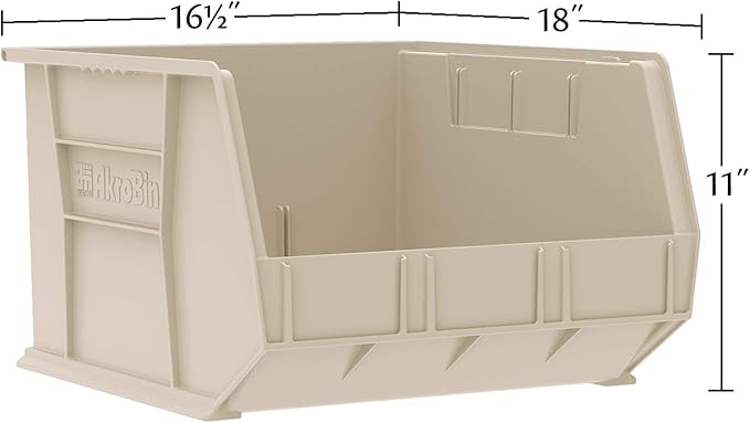 Akro-Mils 30270 AkroBins Plastic Storage Bins, Space-Saving Stackable Bins for Garage, Pantry, Craft Organization, 18-Inch x 16-Inch x 11-Inch, Green, 3-Pack