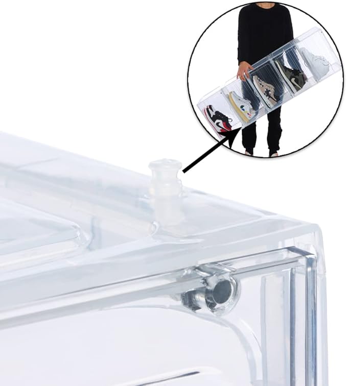 OMOPIN 6 Pack XL Shoe Storage Box Organizer,Drop Side Large Shoe Boxes Clear Plastic Stackable Container,Magnetic Sneaker Display Case, Fit up to US 13（13.4”x 10.6”x 8.3”(6 Pack Clear)
