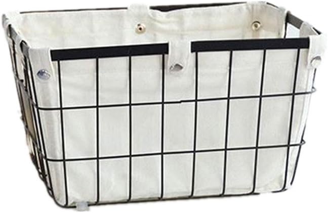 Handmade -Open Storage Bread Food Basket,Kitchen Cabinet and Pantry Storage Organizer Bin & Containers- Two Cut-Out Handles Wire Metal with Canvas Lining 13x10x7.5 Inches Black