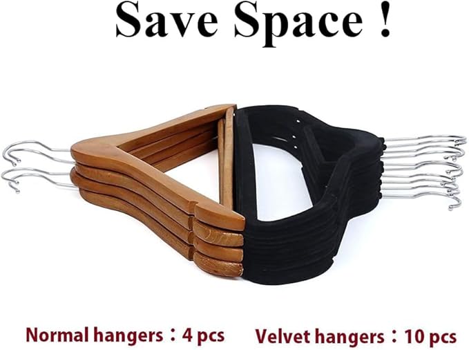 Velvet Non-Slip Hangers 10-Pack with Tie Bar, Flocked Slim Suit Hangers 360 Rotating Hook – Space Saving Closet Organizer for All Clothing (10, Black)