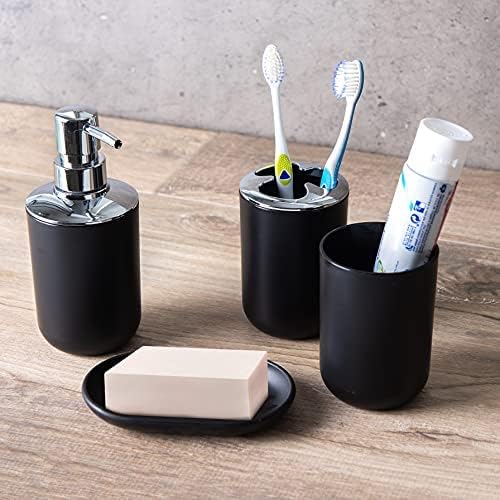 Moss & Stone 6-Piece Bathroom Accessories Set, Includes Soap Dispenser, Toothbrush Holder, Toothbrush Cup, Soap Dish, Complete Black Bathroom Decor Set