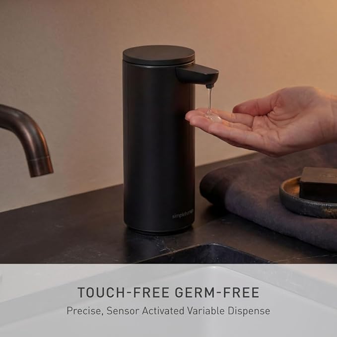 simplehuman 9 oz. Touch-Free Automatic Rechargeable Sensor Pump, Matte Black Stainless Steel, New